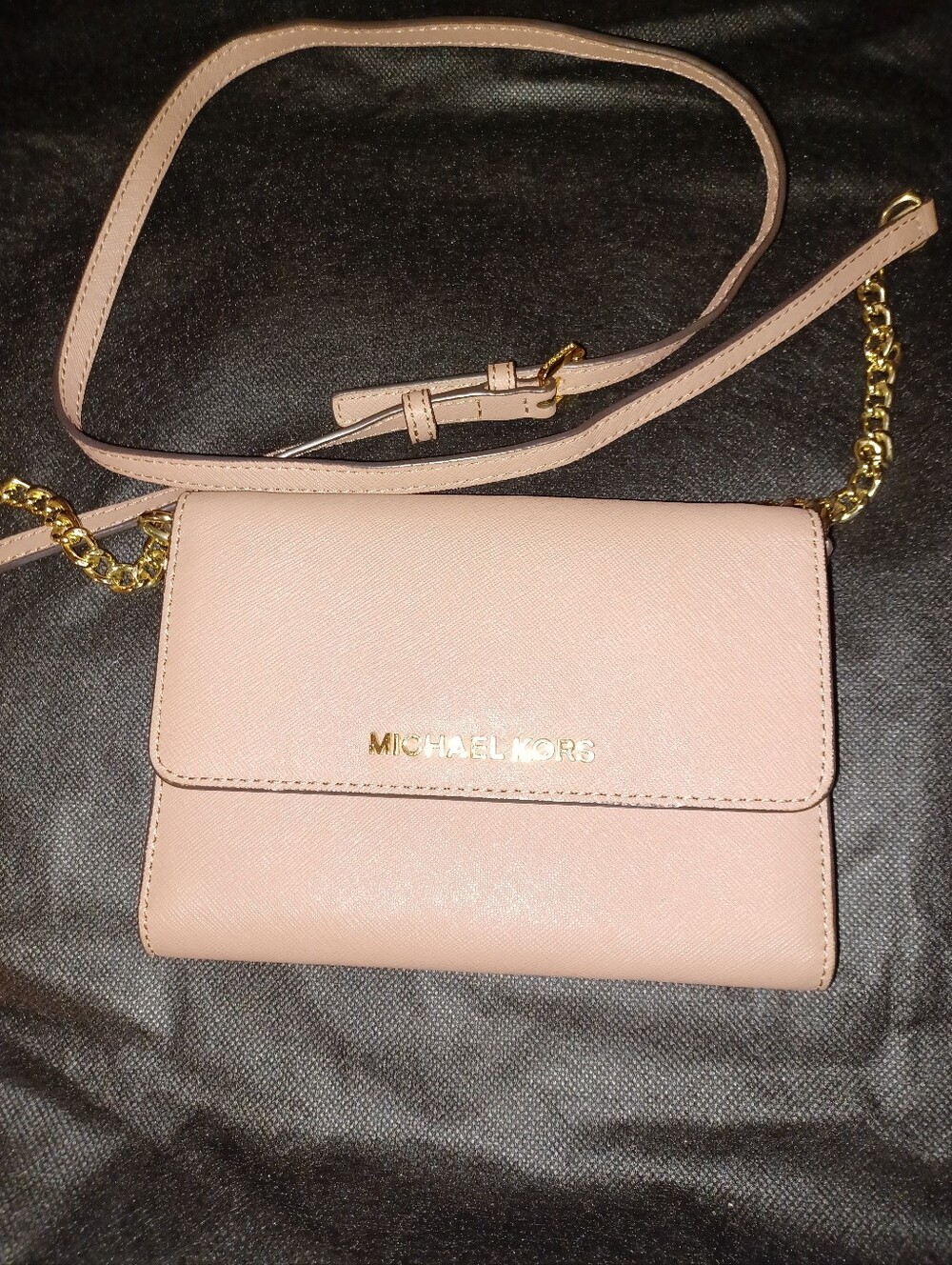 Michael Kors Pink Leather Crossbody Wallet with Gold Chain